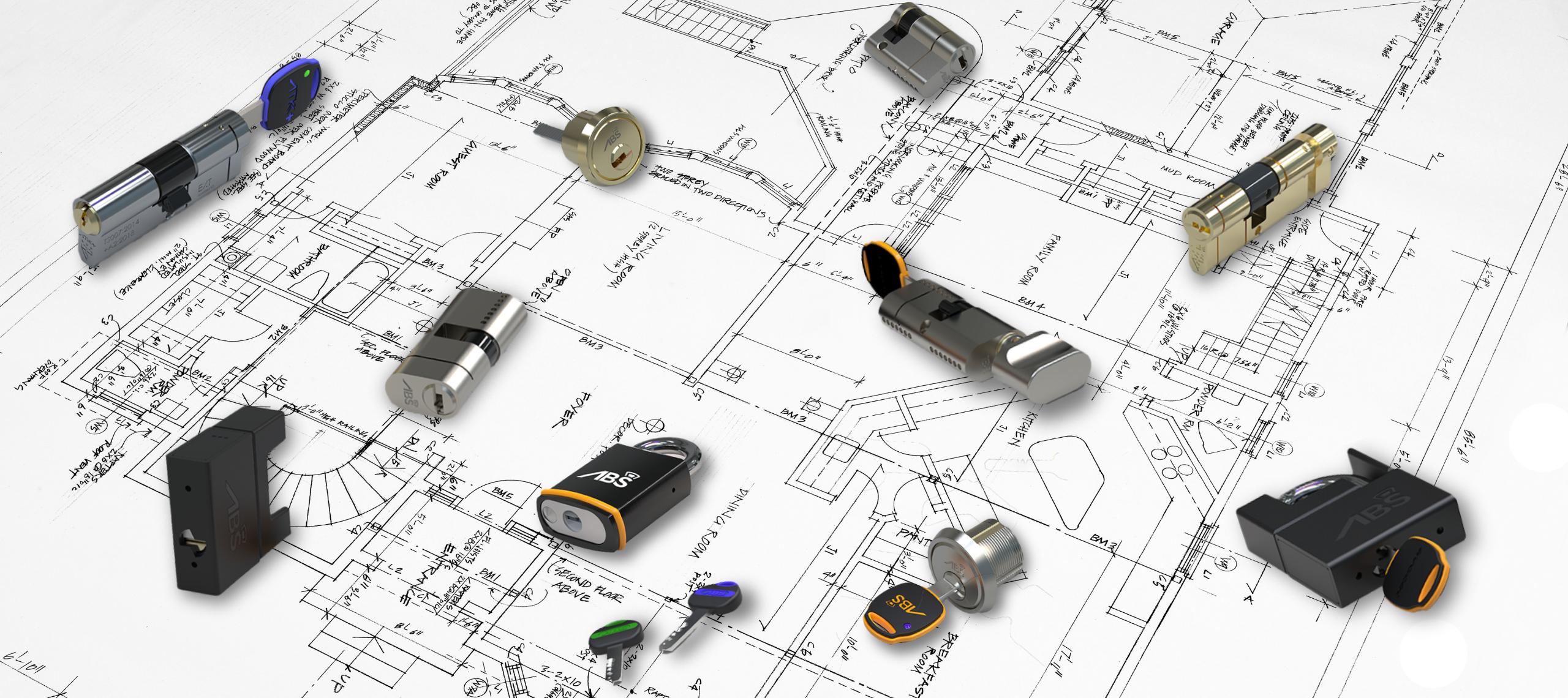 Various locks on a blueprint backgorund